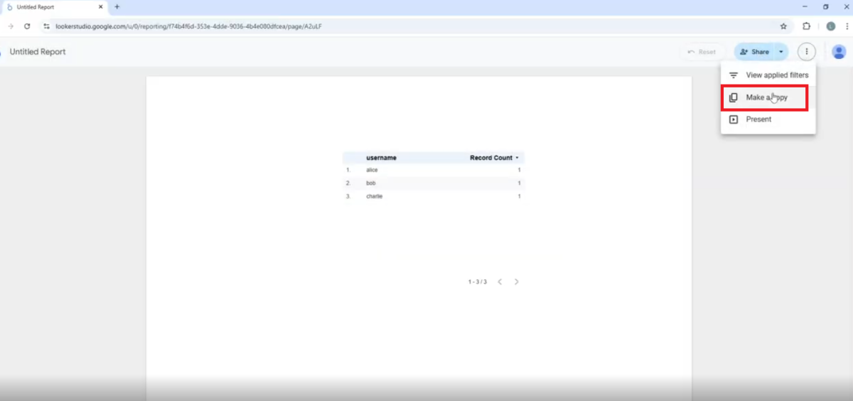 4 - Google Looker Studio "Copy Report" feature